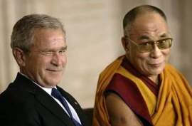 War Criminal Bush with Paranoid Dalai Fraud